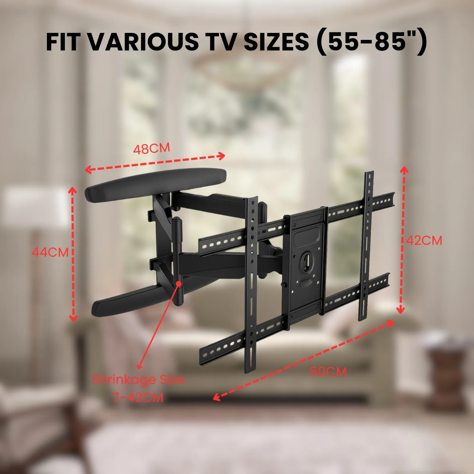 LED Wall Mount Kit 55" To 85" | Full Motion Cantilever | Movable and Adjustable view 2